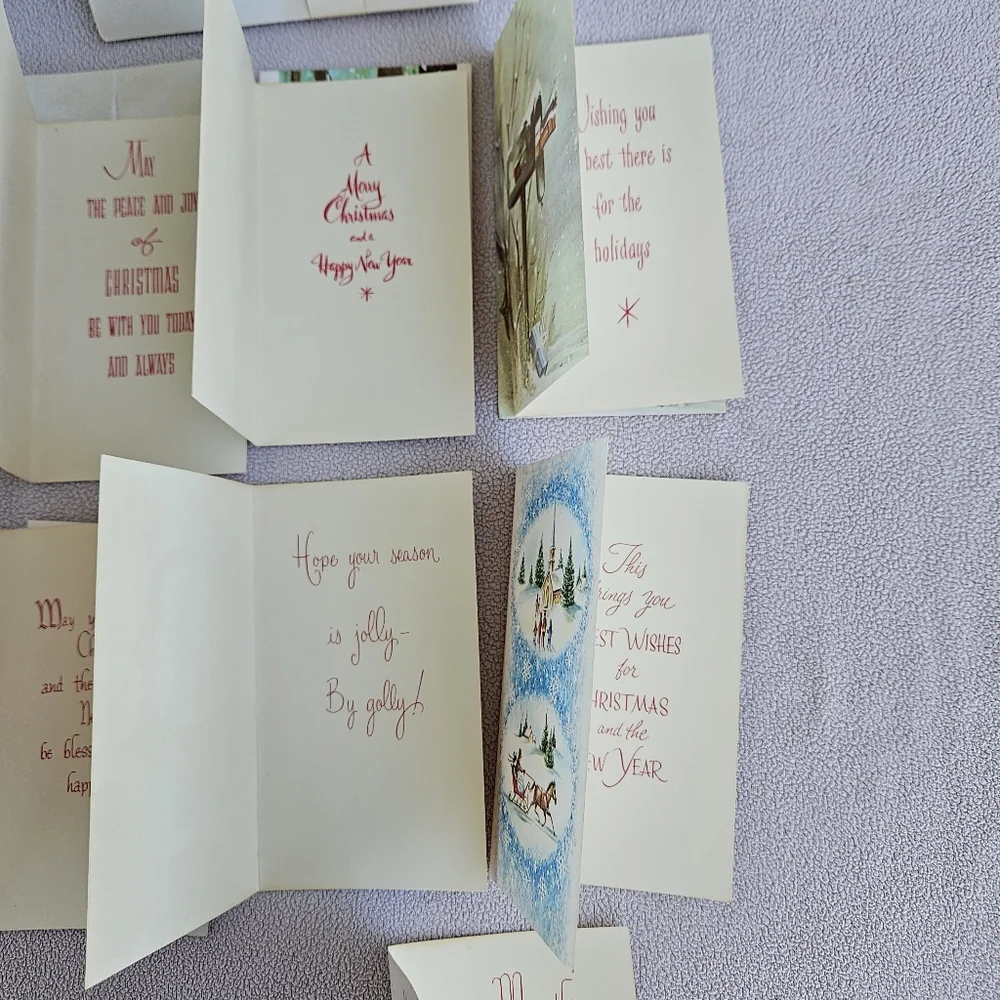 VTG Christmas Card Set of 16 Holiday Greeting Church Snow Deer Santa Mailbox